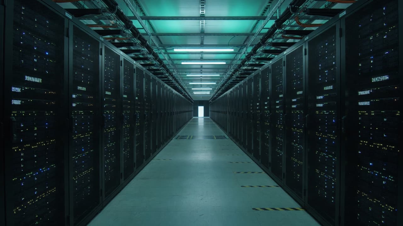Long empty data-center aisle